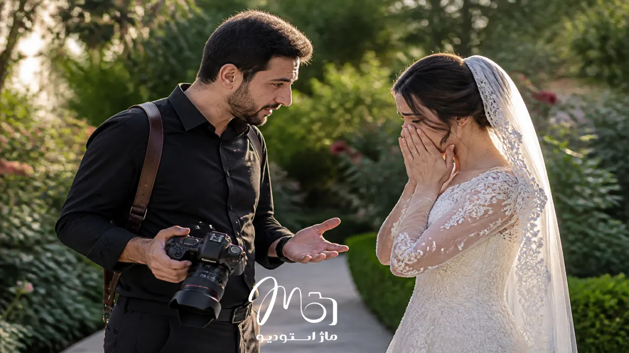 صحبت و مشاوره عکاس حرفه ای با عروس برای کاهش استرس روز مراسم